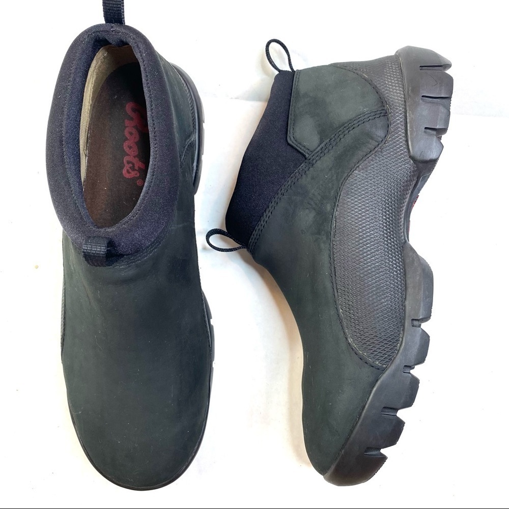 Roots Black Leather Casual Pull-On Sneaker Boots